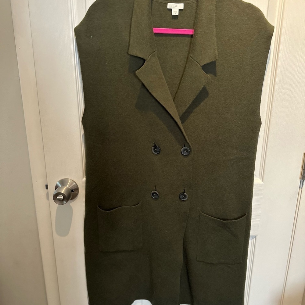 NWOT J.Jill Majestic Double Breasted Gilet Sweater Forest Green Size Medium - Picture 2 of 9